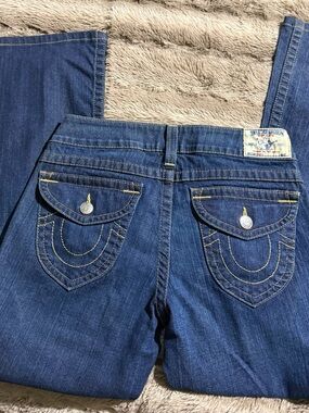 True Religion Women’s Dark Blue Boot Cut Jeans with Flap Back Pockets